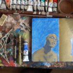 Double muse feature, mixed media drawing