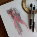 Meli drawn with a red mechanical pencil